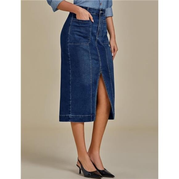 Jean Skirts Denim Trendy Stretchy Deep Blue - Picture 6 of 7